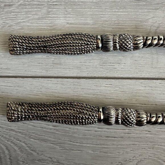 Silea Vintage Silver Serving Spoon & Fork with Braided Tasseled Handles - Picture 3 of 8